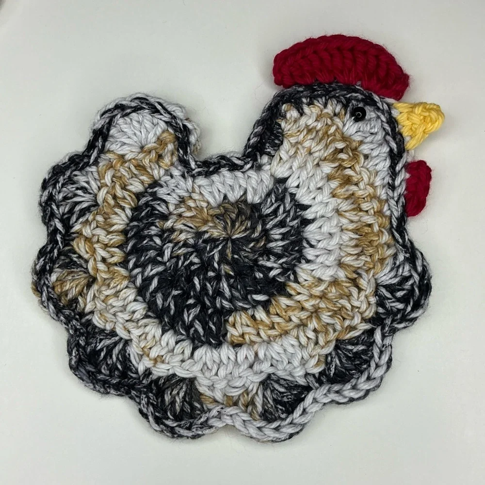Chicken Cup Mug Coasters Set of‎ 4 Handcrafted Crochet by Seller Cotton
